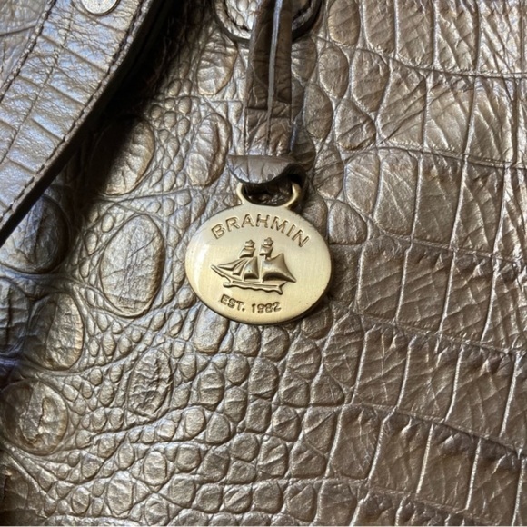 Brahmin | Pyrite Silver Champagne Gold Crocodile Alligator Leather Tote Bag - Picture 11 of 16